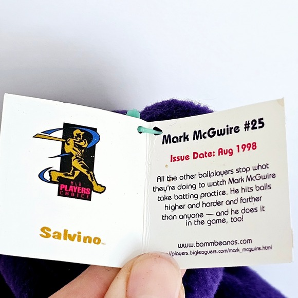 Vtg 1998 Salvino's Bamm Beanos #25 Mark McGwire Purple Bear Collectible - M738.1 - Picture 3 of 7